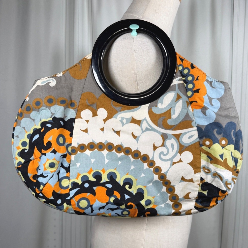 J. Crew Y2K Inspired Retro Mod Geometric Print O-Ring Handle Tote Bag